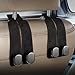 2 Pack Leather Car Hooks for Headrest, Automotive Interior Premium Car Seat Back Storage Hooks & Purse Holders, Durable Headrest Hooks for Purses, Bags, Groceries, and Travel Accessories (Black)