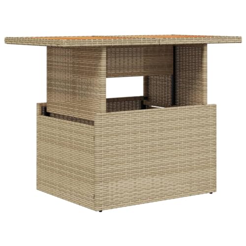 vidaXL Mesa de Jardín, Mesita de Comedor, Mesa Auxiliar Exterior, Mueble para Patio Balcón, Ratán Sintético Madera de Acacia Beige