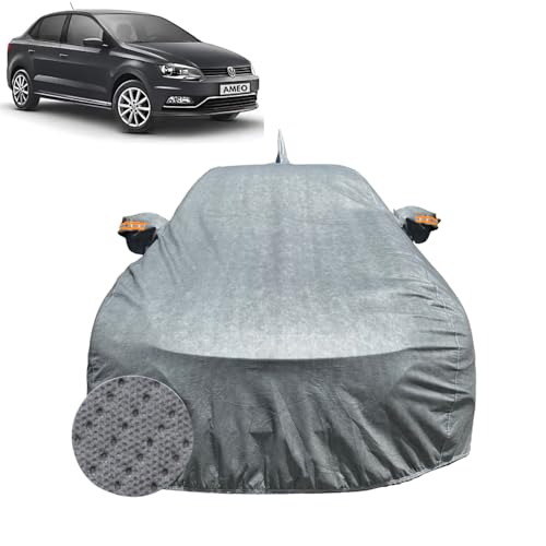 Image of Car Cover Compatible for Volkswagen Ameo (2016-2020) | 100% Waterproof Cover with Antenna & Reflective Mirror Pockets | Dustproof, Scratchproof, Heatproof Car Cover |Soft Cotton Lining| Grey