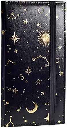 Yarnic Checkbook Cover for Personal Checkbook, Checkbook Holder with Pen Holder & Built-in Clear Plastic Divider for Duplicate Checks (Black & Gold)