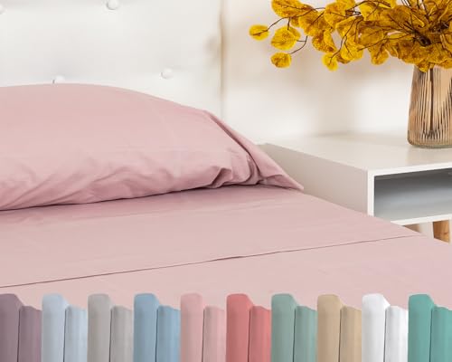 TRAMAS+ Juego de cama 100% algodón – Juego de 4 piezas de sábana – 2 fundas de almohada – Juego de fundas de almohada – 1 sábana bajera de 140 x 200, 1 sábana plana de 210 x 270 y 2 fundas de almohada
