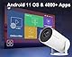 Mini Beamer 4K Unterstützt Android 11, Smart Projector 5G WiFi 6 BT 5.0, Mini Projektor Full HD 1080P Unterstützt 200ANSI 8000L Auto Horizontal Trapezoid Correction (weiß)