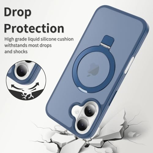 Image of Magnetic for iPhone 16 Plus Case, 6.7 inch, Compatible with MagSafe, Rugged Kickstand, Not-Yellowing Military-Grade Protection, Matte Blue