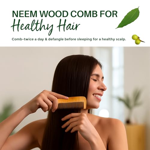 Image of COMBELLE Premium Neem Wood Comb - Eco-Friendly, Oil-Treated Anti-Hairfall & Frizz Control Comb for Men, Women, & Kids - Natural Wooden Comb for Healthy Hair, Dandruff Control, and Scalp Massage (NEEM COMB-4)