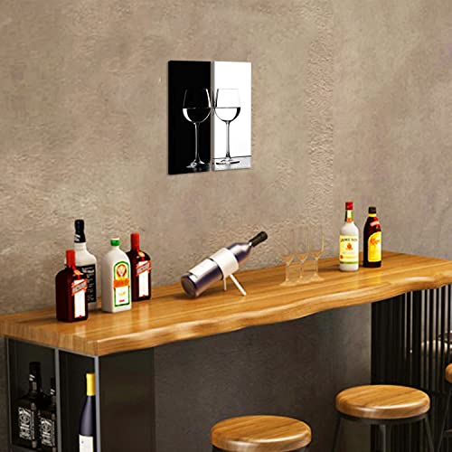 Kitchen Wall Art Black And White Wine Pictures Wall Decor Modern Dining Room Wine Cups Canvas Paintings For Living Room Home Decorations Abstract Minimalist Glass Artworks Bar Wall Decor 6X16" 2 Pcs #TOP6