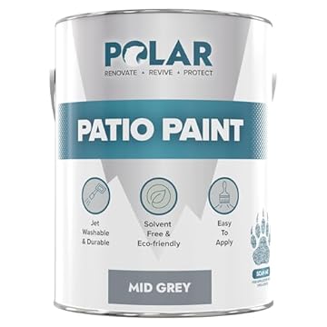 Polar Patio Floor Paint - Mid Grey RAL 7045-5 Litres - Outdoor Floor Paint for Concrete, Garden Patio, Stone, Pathway Flags & Paving Slabs - Easy to Use UV & Weather Resistant