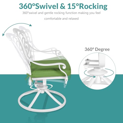 Image of MEETWARM 7-Piece Outdoor Patio Dining Set, All-Weather Cast Aluminum Patio Conversation Set with 2 Swivel Rocker Chairs, 4 Stationary, 1 Rectangular Table, 6 Cushions, 2 inch Umbrella Hole, White