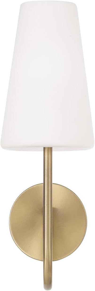 Capital Lighting 655211AD-550 Averitt Soft White Glass Wall Sconce, 1-Light 60 Watt, 17" H x 6" W, Aged Brass