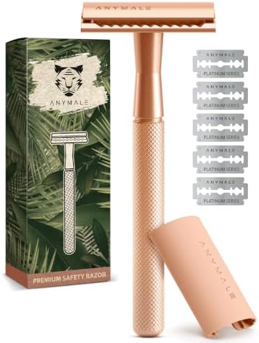 ANYMALE® Rasierhobel Damen (Rosegold Edition) inkl 5 x Ersatzklingen-Set & Reiseschutz - Nassrasierer & Frauen Rasierer (Zero Waste) Metall mit 5 Klingen - Damenrasierer & Klingenr