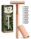 ANYMALE® Rasierhobel Damen (Rosegold Edition) inkl 5 x Ersatzklingen-Set & Reiseschutz - Nassrasierer & Frauen Rasierer (Zero Waste) Metall mit 5 Klingen - Damenrasierer & Klingenrasierer Safety Razor