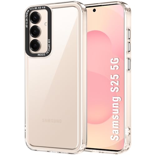 Image of TheGiftKart Hybrid Shockproof Back Cover Case for Samsung Galaxy S25 5G | Stylish Camera Border | Electroplated Buttons | Crystal Clear Hard Back Cover Case (TPU & PC, Transparent Bumper)