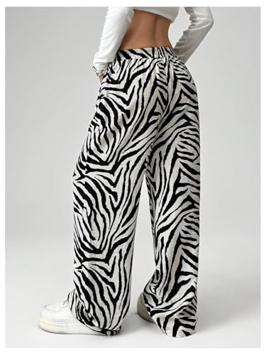 Image of RoseSeek Women's Letter Leopard Print Y2K Straight Elastic Waist Leg Pants | Cheetah Print, Straight, Baggy Loose Fit, Slant Pocket, Streetwear, Vintage, Graphic Trousers