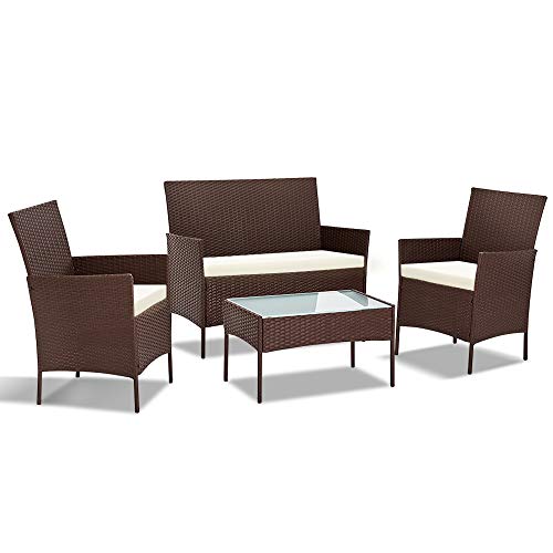 Gardeon 4pc Chair and Table Set Wicker Outdoor Furniture-Brown