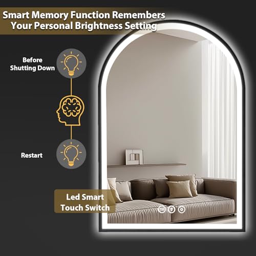 Arch Vanity Mirror with Lights, 24x36 Inch Led Mirror for Bathroom, Wall-Mounted Mirror with Anti-Fog, Memory Function, 3 Color Temperature, Dimmable Led Bathroom Mirror by Habison - Image 5