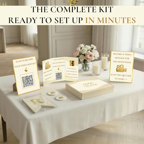Image of Video Guest Book for Wedding with QR Code - Wedding Guest Book Alternative, Guests Record Video Messages on Their Phones, No App - Edited Film in 24 Hours - Kit with Banner, Signs, Flyer, Badges