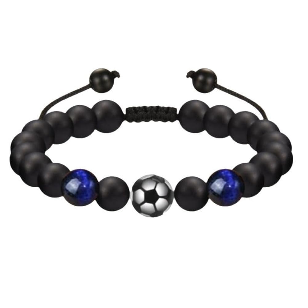 Bracciale Calcio Uomo In Pietra Naturale - Design Intrecciato, Regalo Per Appassionati Di Sport - Foto 5