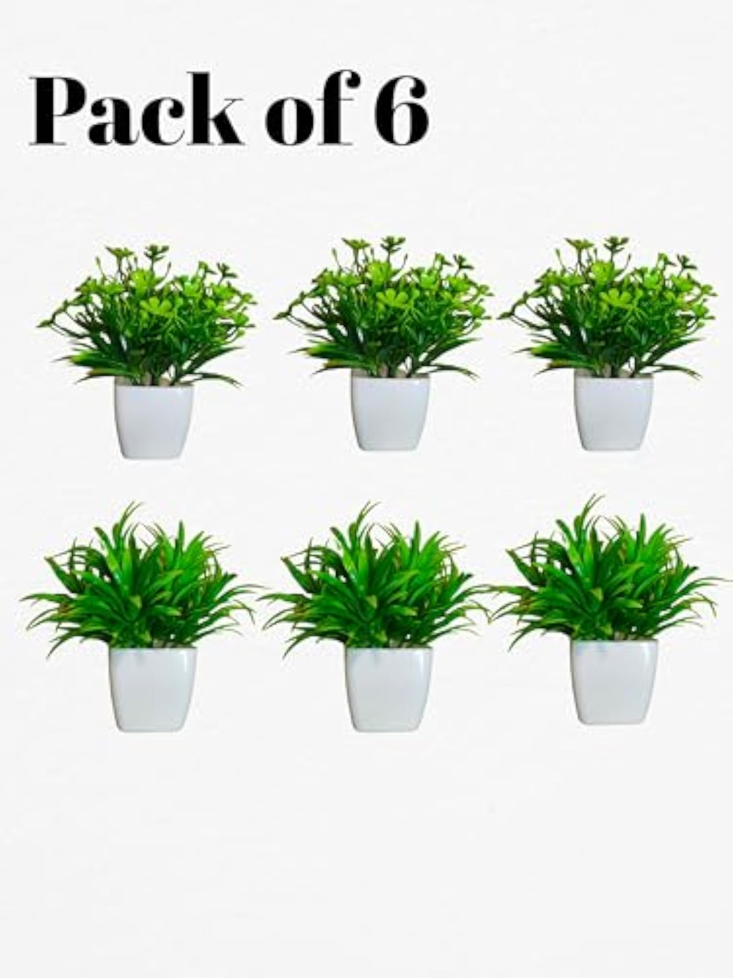 Set of 6 Artificial Plants in White Ceramic Pots