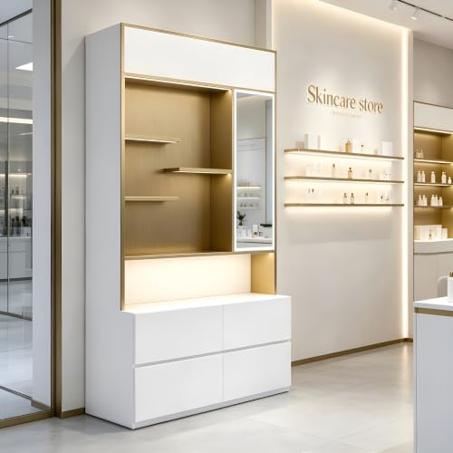 White and Gold Spa & Salon Display Cabinet