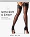 sofsy Silky-Soft Black Thigh Highs for Garter Belt - Italian-Made 15 Den Sheer Women's Lingerie Nylon Stockings with Reinforced Toes - Small