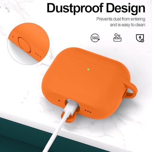 Image of New Soft Silicone Case Compatible with Apple AirPods Pro 3 Generation (2025) Protective Silicone 360 Full Protection Dust-Proof Shockproof Case Cover with Hook (Cover Only) (Orange)