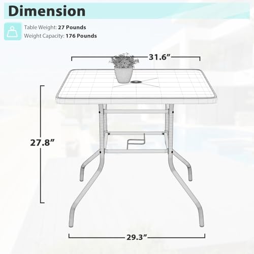 Mkdlufei 32 Inch Patio Table With Umbrella Hole, Umbrella Table With Hole, Outdoor Square Table With Tempered Glass thumb #2