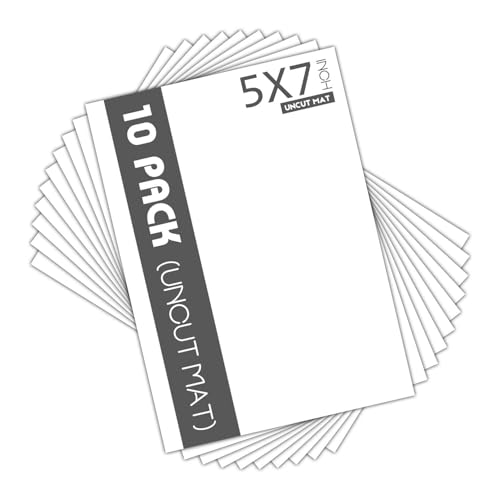 Mat Board Center Pack of 10 5x7 White Uncut Mat Boards Acid Free 4-Ply Thickness White Core Great for Pictures Photos Framing Backing
