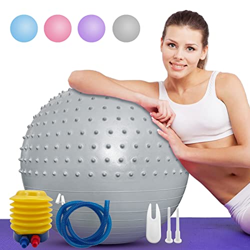 Ismosm Exercise Ball Extra-Thick Yoga Ball Anti-Burst Stability Ball for Fitness, Balance, Pregnancy, Birthing, Home Workout, and Physical Therapy (Grey)