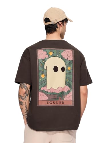 Image of The Souled Store Souled Print: Men and Boys Short Sleeves Round Neck Graphic Printed Casual Drop Shoulder Lightweight Breathable Comfortable Streetwear Cotton Oversized T-Shirts