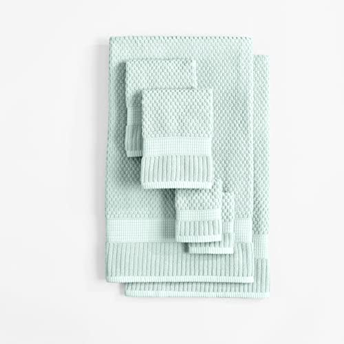 Ny Loft 100% Cotton Towel Set 6 Piece | Super Soft & Absorbent Quick-Dry 2 Bath Towels 2 Hand Towels & 2 Washcloths |Textured And Durable Cotton | Trinity Collection (6 Piece Set, Seafoam) #TOP1