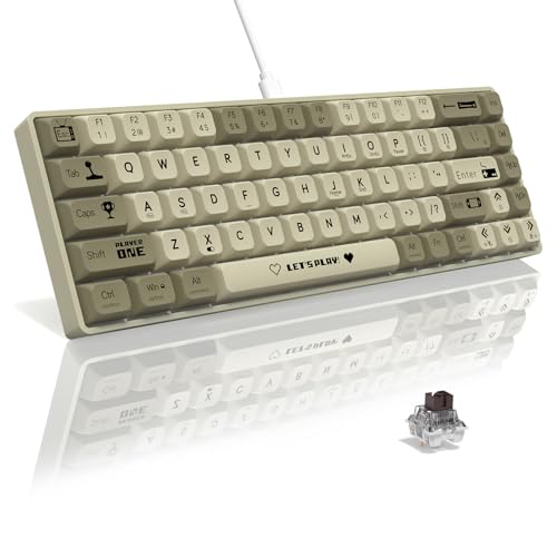 A.JAZZ AK680 65% przewodowa mechaniczna klawiatura do gier typu hotswap, przenośna funkcja Anti-Ghosting, programowalna z podświetleniem tęczowym, kanapka z pianki EVA, brązowy przełącznik-Szary