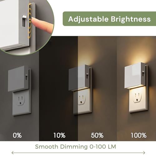 Image of L LOHAS LED Night Light,Night Lights Plug into Wall,0-100LM Stepless Dimmable Brightness,Dusk to Dawn Sensor,3000K Soft White,Foldable Night Lights for Travel Bathroom Hallway