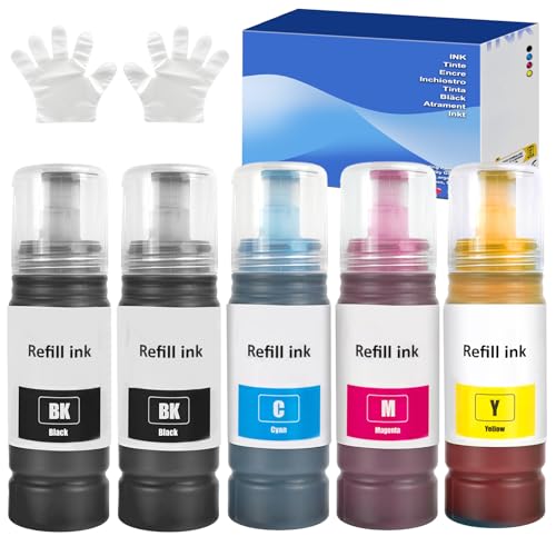 FANSHENG Tinta compatible con botellas de recambio de tinta para ET-2861 ET-2860 ET-1810 ET-4800 ET-2810 ET-2811 ET-2812 ET-2814 ET-2815 ET-2830 ET-2711 ET-4700 ET-2711 726 Paquete de 5 unidades 2BK/C