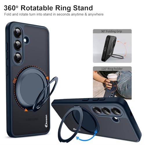 Image of KARWAN Tough Shockproof Armor Back Case Cover Compatible with Samsung Galaxy A36 with 360 Degree Rotation Magnetic Attraction Ring Holder Heavy Duty Rugged Case with Magnetic MagEase Wireless Charging