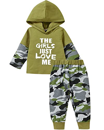 fioukiay Toddler Baby Boy Outfit Clothes LittLe Kids Long Sleeve Hoodie Sweatshirt Camouflage Pants Set Fall Winter Clothing