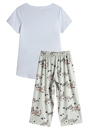 Image of YIJIU Women Soft Comfy Pajamas Cute Cat Short Sleeve Capri Pants PJS Set