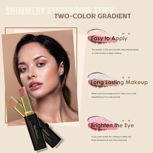 MooGlamor 6 Pcs Glitter Eye Shadow Stick Shimmer Eye Shadow Set with Two-Color Gradient and Waterproof Eyeshadow Pen for Long Lasting Eye Makeup Gift