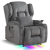 SAMERY Power Recliner Chair with Massage and Heat, Zero Wall Hugger Recliners Sofa Chair for Small Spaces, Theater Seating RV Sofa with 3-Sided LED Surround Lighting/USB Type-C/Cup Holders (1, Gray)