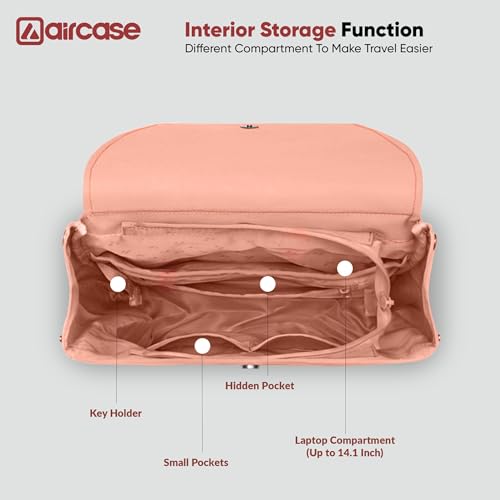 Image of AirCase Canvas Laptop Backpack for Women with Multiple Pockets, Padded Straps, 13L Capacity, Lightweight, Water-Resistant Bag for Travel, College, Office Use, Supports Laptops Up to 14.1 Inch (Pink)
