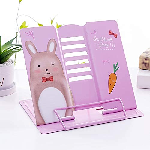 RABBONIX Metal Book Stand Folding Reading Stand Anti-Slip Adjustable Desktop Bookend Cookbook Rest Book Holder(Random Print Design) 2