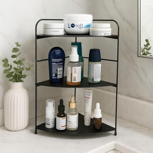 Banyo Mutfak Düzenleyici Organizer Köşe Rafı - Ayarlanabilir 3 Raflı Baharatlık (Siyah) - Görsel 2