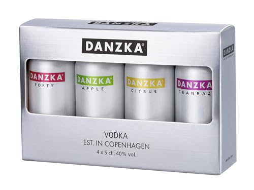 DANZKA Minipack (4x50 ml) – Skandinavischer Premium Vodka in den Sorten Original, Apple, Citrus und Cranraz – ideal für den Pur-Genuss und perfekt als Cocktail Basis – 40 % Vol.