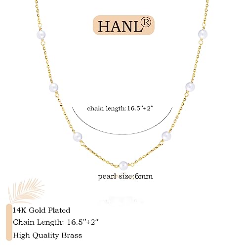 Hanli Pearl Necklace For Women 14K Gold Plated Dainty Single Pearl Necklace Handmade Simple Simulated Pearl Choker Necklace For Women Everyday Jewelry Gifts #TOP3