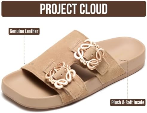 Project Cloud 100% Genuine Leather Dressy Flat Sandals for Women (Velora)