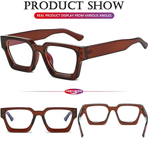 Image of AIEYEZO Square Thick Frame Glasses for Women Men Fashion Blue Light Glasses Trendy Chic Computer Eyeglasses