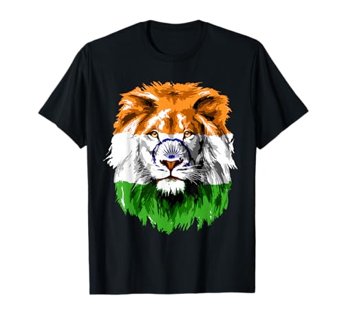 Vintage India Flag Lion Face Indian Flag Pride T-Shirt