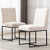 VESCASA Linen Upholstered Dining Chairs Set of 2, Mid Century Modern Padded Chair with Black Metal Frame for Restaurant, Dining Room, Kitchen, Cream