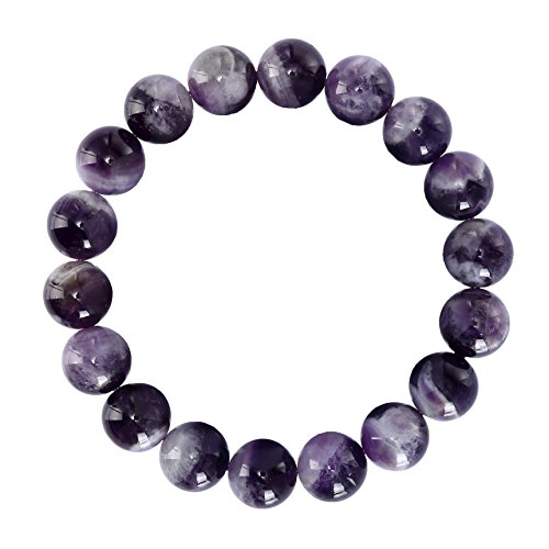 BRCbeads Gemstone Bracelets Natural Teeth Amethyst Genuine Gemstones Birthstone Handmade Healing Power Crystal Beads Elastic Stretch 12mm 8.5 Inch with Gift Box Unisex
