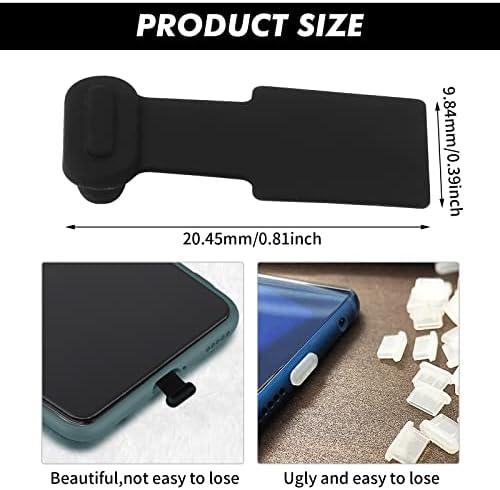 Cobee Type C Port Dust Plugs, 3 Pcs USB C Dust Cover Caps Phone Type-C Anti Dust Charging Port Plug Silicone Dust Protectors with Removable Adhesive Compatible with Laptop Smartphones, Black