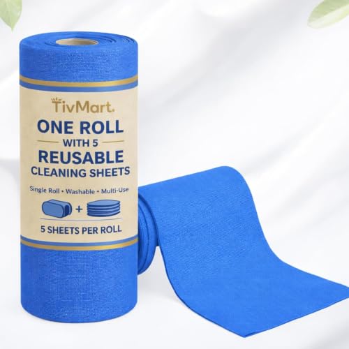 Image of Microfiber Cleaning Cloth Roll | Tear Away Sheets 12x12in | Pack of 5 Sheets per Roll | 200 GSM Reusable Washable Lint Free Towels for Kitchen & Car Cleaning, Multipurpose (Light Blue)