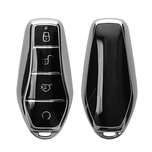 kwmobile Carcasa para Mando Compatible con BYD Atto 3 / Sealion/Han/Tang/Dolphin/Seal - Funda para Llaves de Coche con Botones de TPU - Plateado Brillante